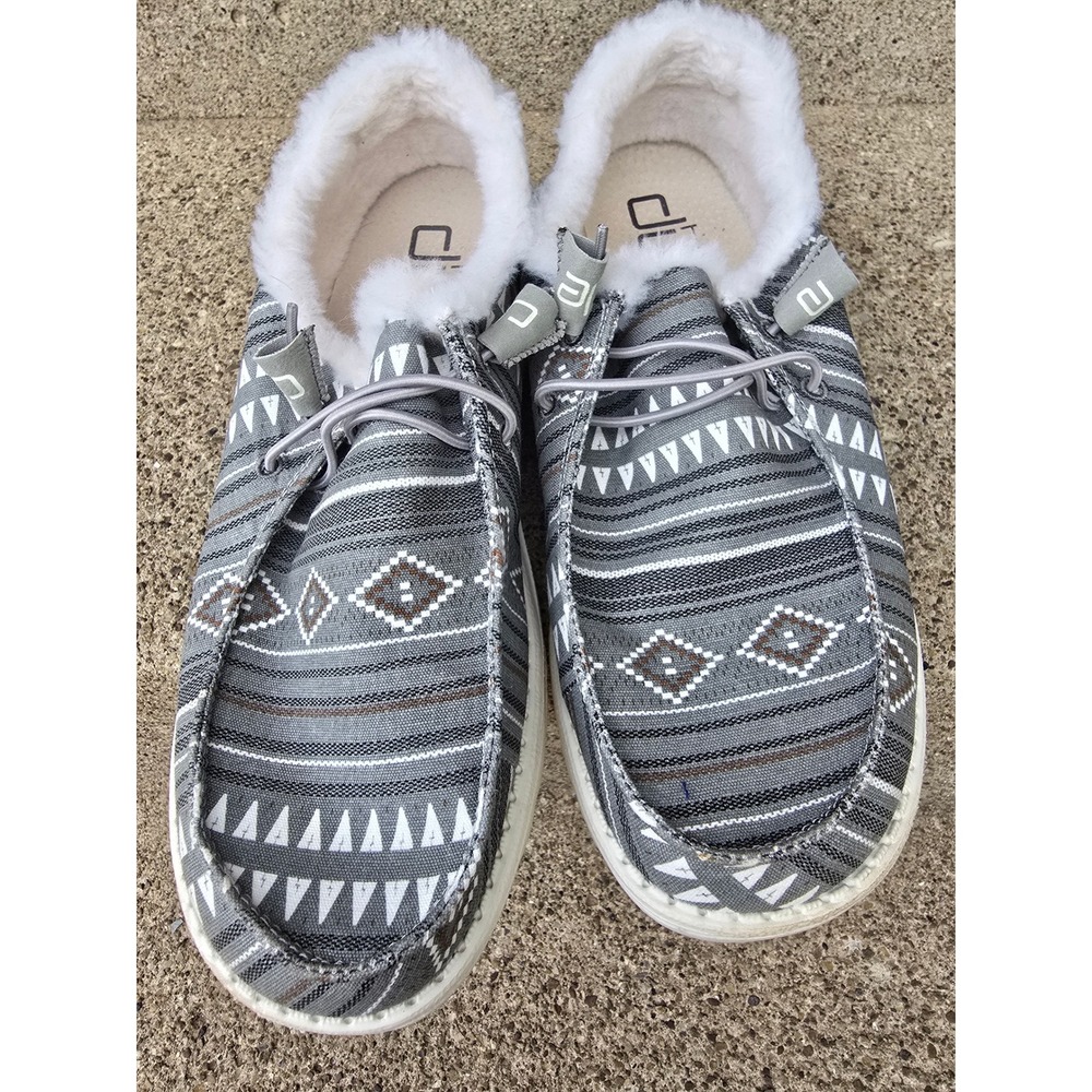 Hey Dude Wendy Boho Stripe Grey Faux Fur Lined Slip On Loafers Womens 10 - Picture 5 of 7